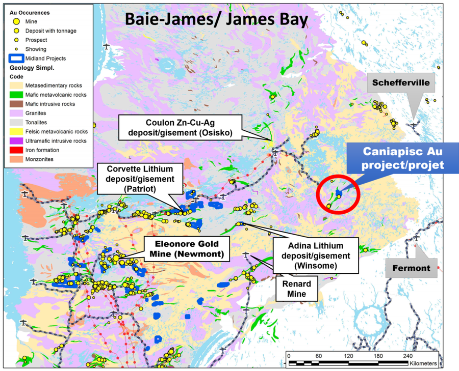 Midland Exploration - Carte du site Caniapisc AU